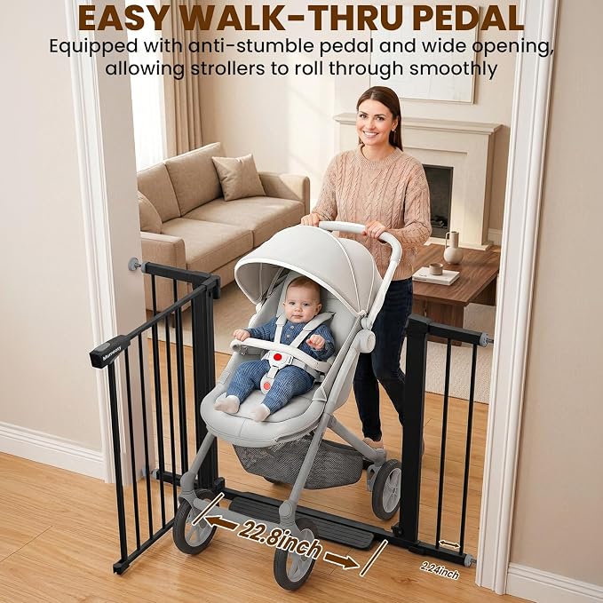 Mumeasy 29.7-43" Adjustable Baby Gate, Auto Close Dog Gate for Doorways | No drill installation, one hand operation, adjustable width, secure locking system, for dogs pets babies toddlers