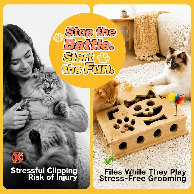 Interactive Cat Puzzle Toy, Wooden Enrichment Box for Indoor Cats | Keep indoor cats active, curious, and engaged with a wooden puzzle toy that encourages play and natural scratching.