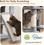 Heybly Cat Tree, 82.7″ Extra Tall Cat Tower for Large Cats Adult HCT063W | Giant Cat Condo with Multi-Level Platforms, 2 Baskets, Spacious Cat Cave, Wide Sisal Scratching Board, Light Gray