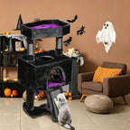 BEWISHOME Cat Tree Tower for Indoor Cats, Gothic Cat Trees with Coffin Bed | Cat Condo Cat House with Scratching Board, Cat Shelves with Spider Toy, Pet Play Activity Center Black with Purple, MMJ95Z