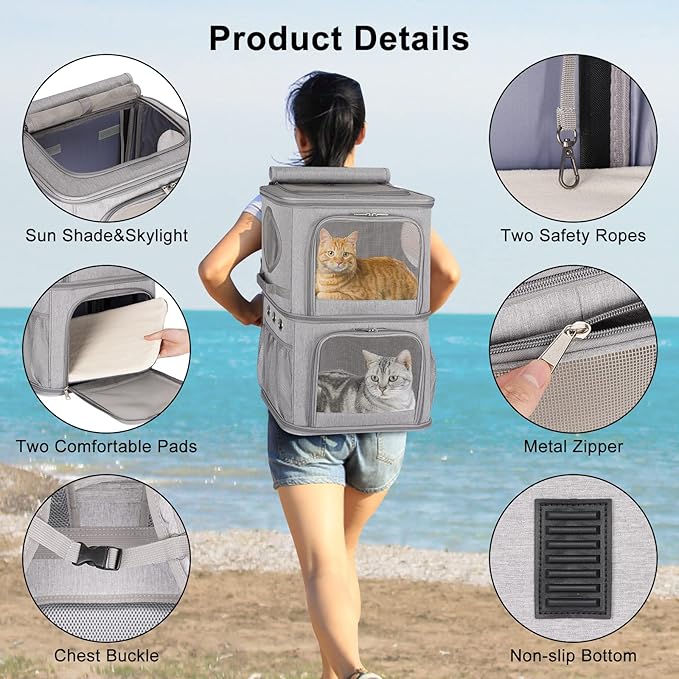 Extra Large Double Pet Carrier Backpack for Cats & Small Dogs | Portable Large Pet Travel Carrier with Super Ventilated Design, Ideal for Hiking, Camping and Outdoor Adventures