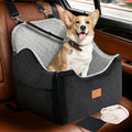 XEEP Dog Car Seat Bed for Small/Medium Dogs Up to 35 lbs, Memory Foam | 2-in-1 Design, Includes Blanket & Urine Pad, 2 Height-Adjust Cushions, Two Safety Tethers, Machine Washable Cover(Black/Grey)