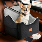 XEEP Dog Car Seat Bed for Small/Medium Dogs Up to 35 lbs, Memory Foam | 2-in-1 Design, Includes Blanket & Urine Pad, 2 Height-Adjust Cushions, Two Safety Tethers, Machine Washable Cover(Black/Grey)
