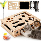 Cat Scratch Puzzle Enrichment Box for Indoor, with 3 Balls & 1 Wand | Integrated Cat Nail File Scratcher with Sandpaper Liner - Stress Free Alternative to Clippers & Grinders for Indoor Cats (L)