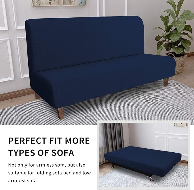 Easy-Going 100% Waterproof Futon Cover, Stretch Futon Slipcover Medium | Dual Waterproof Armless Futon Couch Cover, Leakproof Sofa Bed Furniture Protector for Kids Pets Dog Cat, Navy