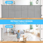 EZIGO 120 Inch Retractable Baby Gates, 41 Inch Extra Tall Retractable Gate | Reinforced Retractable Dog Gate with Rods, 10 FT Extra Long Mesh Pet Gate for Stairs Hallways Doorway Indoor Outdoor, Gray