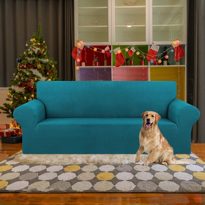 Stretch Couch Covers for Sofa, 3 Cushion Couch Slipcover,Peacock Blue