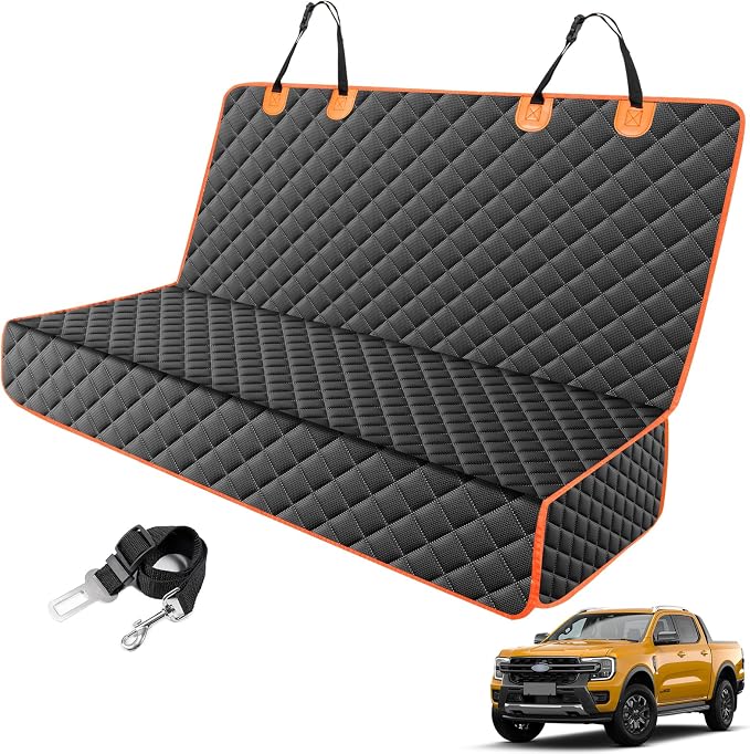 MIXJOY Truck Back Seat Cover for Dogs, Waterproof Pet Seat Covers for Trucks, Dog Cover for Truck Back Seat, Nonslip Pet Bench Seat Cover for Ford F150 F250 F350/Chevrolet Silverado/GMC/Ram