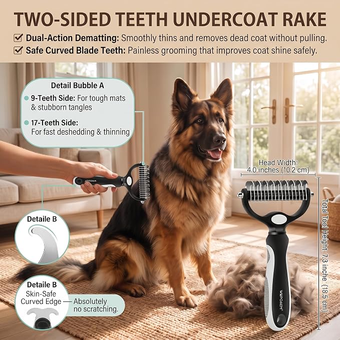 5 PCS Cat & Dog Grooming Kit Brush, Self-Cleaning Slicker Hair Brush, Nail Clipper, Undercoat Rake, Pet Bath Brush with Removable Screen,Pet Comb for Short & Long Haired Dogs Cats, Black