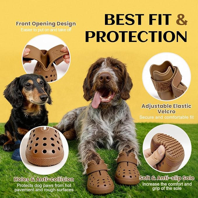 Dog Shoes for Hot Pavement - Comfortable Paw Protection for Medium & Large Dogs, Adjustable Strap & Non-Slip, Easy-Clean, Outdoor Sports Boots, Dog Booties for Summer Rain (Brown, L)
