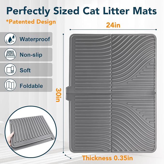 UPSKY Large Cat Litter Mat 31" x 24 Waterproof and Washable, Soft on Paws | Litter Catcher Pad, Cat Litter Trapping Mat, Scatter Control, Fits Most Litter Boxes, Use for Dogs & Cats, Grey