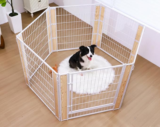 Heavy Duty Dog Playpen 32 Inch Height - Indoor Outdoor Pet Fence Enclosure for Medium and Small Dogs - Foldable Puppy Exercise Pen for Indoor and RV Camping or Yard (6 Panels, 32" H (White))
