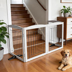 Dog Fence Indoor,Dog Gate Indoor for Doorway pet gate -4-Panel Freestanding, Hallways, House or Stairs -80x24-Inch Retractable Foldable Expandable Wood Pet by SFJC (Grey) ﻿