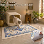 Bienbee Cat Litter Mat, 2PCS 33"x22" Machine Washable Litters Box Mats Non-Slip &Waterproof Cat Litters Trapping Mats Easy to Clean Mat for Litter Box Less Waste Protects Floors Blue and Gold L