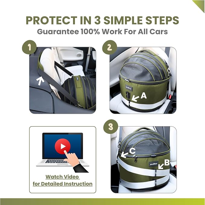 Crash-Tested Small Dog Car Seat | CPS Certified Crash Protection | 3-in-1 Portable Dog Car Seat, Indoor Enclosed Cat Bed & Round Pet Carrier | 5 Star Crash-Tested & Rated for Safe Car Travel.