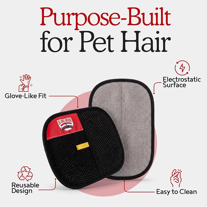 Da Vinci Pet Hair Removal Gloves, Reusable Electrostatic Mitt | Remover for furniture, clothing, bedding, car seats and carpets, grooming mitt for dogs and cats, machine washable