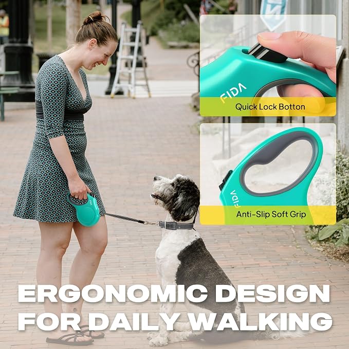 Fida Retractable Dog Leash Large Breed, Heavy Duty 16 ft Dog Walking Leash, up to 110 lbs, 360° Tangle Free, Teel