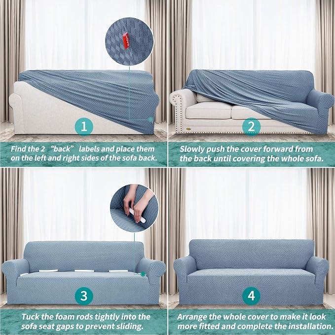 YEMYHOM Couch Cover Latest Jacquard Design High Stretch Extra Large Sofa Covers Pet Dog Cat Proof Oversized Slipcover Non Slip Magic Elastic Furniture Protector (X Large, Light Blue)