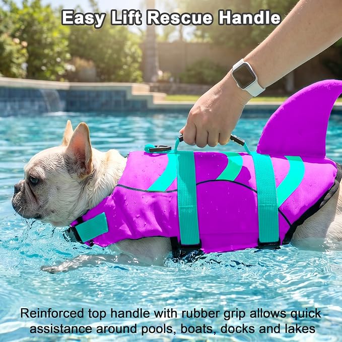 Fragralley Shark Dog Life Jacket, Easy to Put on Dog Life Vest for Swimming and Boating, Vibrant & Adjustable Dog Life Preservers for Small Medium Large Dogs, Suit to Swim, Fish, Beach, Surfing