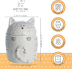 SPOTTED DOG GIFT COMPANY Ceramic Jar with Lid for Countertop, Cat Treat Container, Cute Decorative Kitchen Storage Jar for Tea Coffee Sugar, Gifts for People Who Love Cats, White 16oz