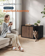 SONGMICS HOME Cat Litter Box Enclosure, Snapsemble Superfast Assembly, Litter Box Furniture for Large Cats, Display Side Table, Push-to-Open Doors, Ebony Black and Somber Walnut UPCL013BE01S