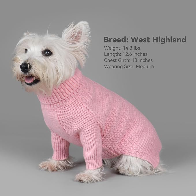 cyeollo Dog Sweater Long Sleeve Knitted Turtleneck Pullover Warm Clothes | Ultra Soft Warm Knit, Full Coverage, 4-Way Stretch for Easy Movement, Easy On & Off, Winter Daily Wear for Small Dogs