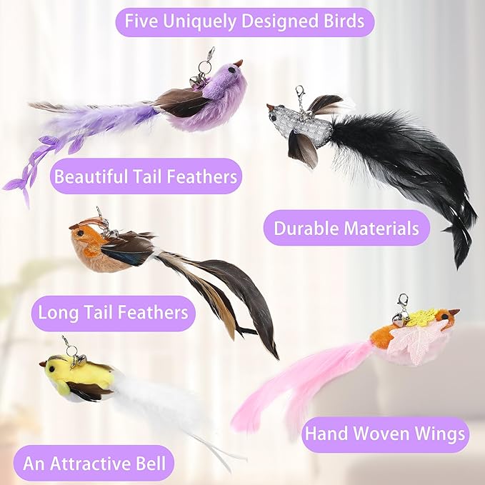 Soarer 3in1 Flying Bird Cat Wand Toys with Suction Cup for Indoor Cat,7Pcs | Enhanced Suction Cup,Interactive Cat Fishing Pole Toy Replacement and Door Hanging Cat String Toy for Indoor Kitten Self Play