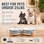 Petygooing Ceramic Dog Cat Bowl Set with Stand,Pet Food and Water Bowl,Small Dog Bowls Anti -Slip Set of 2 Cat Dishes Food Bowls Dish Small Size Pet (13.5OZ/5.1 in) Black Rhombus