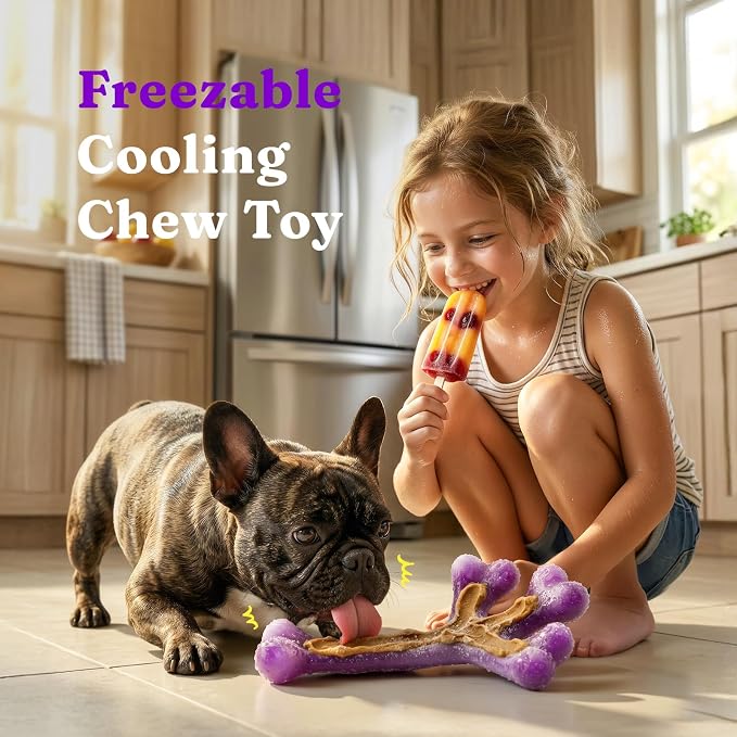 Frienhund 2-Pack Indestructible Dog Chew Toys for Aggressive Chewers | Textured Cactus with Grooves for Peanut Butter & Yogurt, Beef Nylon Bones for Large Dogs 20-90 lbs, Easy Chew & Long Lasting