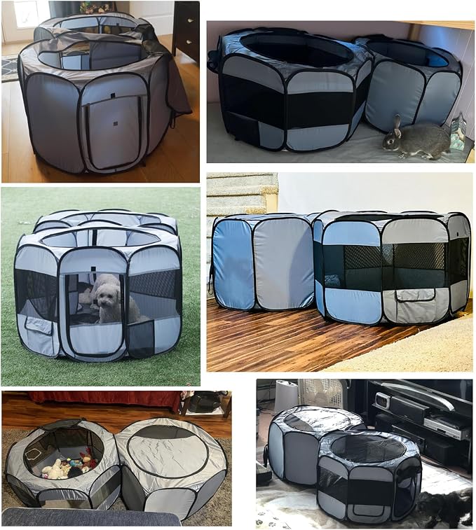 2-in-1 XLarge Pop Up Dog Playpen, 90"x 46" x28"H Portable Cat Condo Foldable Puppy Pet Playpen Indoors Outdoor Cats Enclosed Tent Crate Cage Kennel, Playpen for Kitten, Small Animals Play Pen(L)