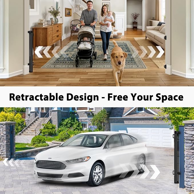 200" Retractable Baby Gates Extra Wide Dog Gates for Doorways,Black | 48" Extra Tall Pet Gate Retractable Dog Gate, Long Baby Gate Retractable Fence Outdoor, Driveway Gate Retractable Garage Gate