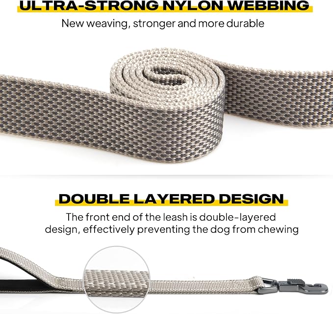 Fida 4 FT Heavy Duty Dog Leash with 2 Comfortable Padded Handles, Traffic Handle & Advanced Easy Snap Hook, Reflective Walking Lead for Large, Medium & Small Breed Dogs, Grey