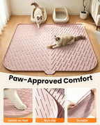 Cat Litter Mat, 47"x37" Extra Large Litter Box Mat, Silicone Mat, Pink | Waterproof Litter Trapping Mat for Scatter Control, Soft on Cat Paws Non-Slip Easy to Clean