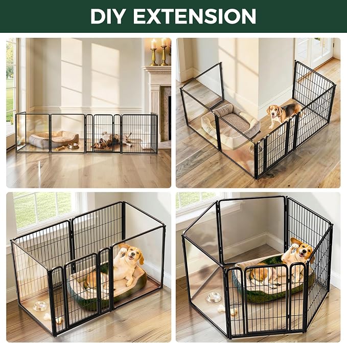 FXW AuraSpace Pro Acrylic & Wire Mesh Indoor Dog Playpen, 32" H, 6 Panels | Clear View, Heavy-duty Metal, Flexible Layouts, Easy Walk-Through, For Small & Medium Dogs, Patented
