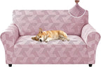 ZNSAYOTX Stretch Couch Covers for 2 Cushion Couch, 1-Piece Loveseat Covers Sofa Slipcover, Furniture Protector with Elastic Bottom for Dogs Geometrical Jacquard Fabric (Medium, Dusty Pink)