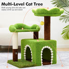 Woochpet Sunflower Short Cat Tree with Cat Scratching Posts Small Cat Tower | Cat Condo,Cat Perch,Cat Bed 3-in-1 Cat Scratcher for Small Cats and Kittens