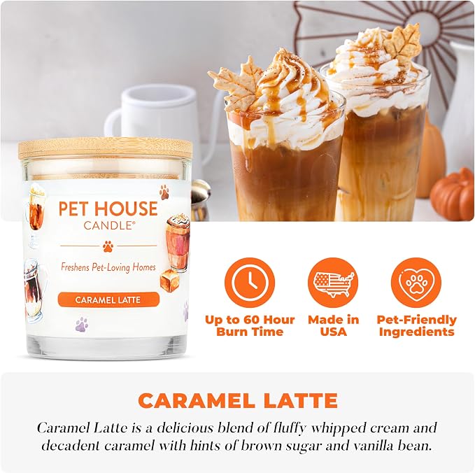 Pet House Fall Candles, Long Lasting, Clean Burning, Soy Wax Scented Candles for Pet Odor, Caramel Latte