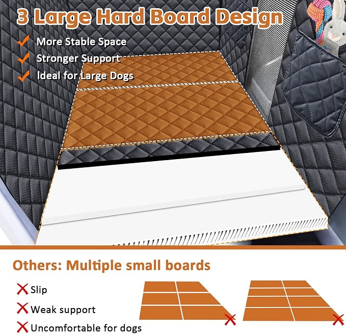 JSTHT Dog Car Seat Cover for Pets Back Seat Extender | Hard Bottom Car Seat Cover Support 420lbs, 100% Waterproof, Scratch Proof, Dog Hammock for Car SUV and Truck, Universal