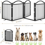 BHG Metal No-Assembly Freestanding Dog Gate with Door Walk Through, Extra Wide 96", Extra Tall 32" Pet Gate, Accordion Puppy Folding Playpen Dog Fence for Indoor & Outdoor, with 2PCS Support