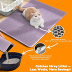 Cat Litter Mat 35"x24",Double Layer EVA Litterbox Mat Purple | Extra Large Honeycomb, Waterproof & non-slip, Odor-free, easy clean, washable durable floor protector,scatter control