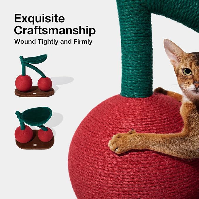 VETRESKA Cat Scratching Post, Large Cherry Cat Scratcher with Hammock, Tall Cat Scratch Interactive Toy with Natural Jute Rope for Indoor Cats, Kittens | Tall Cat Scratch Interactive Toy with Natural Jute Rope for Indoor Cats, Kittens
