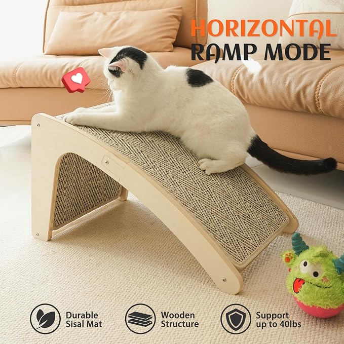 PETKARAY Cat Scratcher, Sisal Cat Scratch Pad, Curved Scratching Board for Indoor Kitty, Floor Mounted Scratcher with Mouse Toy Catnip