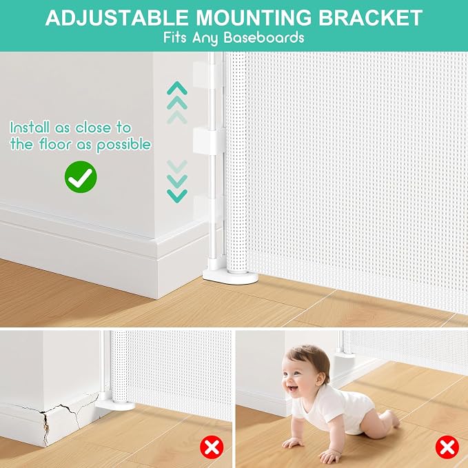 EZIGO 71 Inch Retractable Baby Gates, 41 Inch Extra Tall Retractable Gate | One-Hand Operation Retractable Dog Gate, 5.9FT Mesh Safety Pet Gate for Stairs, Deck, Porch, Doorways Indoor Outdoor, White