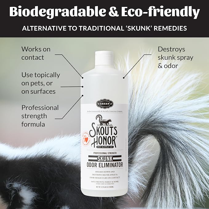 SKOUT'S HONOR Skunk Odor Eliminator for Pets, 32 oz, 2-Pack | Instantly Eliminates Skunk Spray Odor on Pets, Indoor and Outdoor Surfaces, Eco-Friendly Plant-Powered