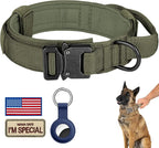 DAGANXI Tactical Dog Collar, Adjustable Military Training Nylon Dog Collar with Control Handle and Heavy Metal Buckle for Medium and Large Dogs, with Patches and Airtags Case (M, Green)