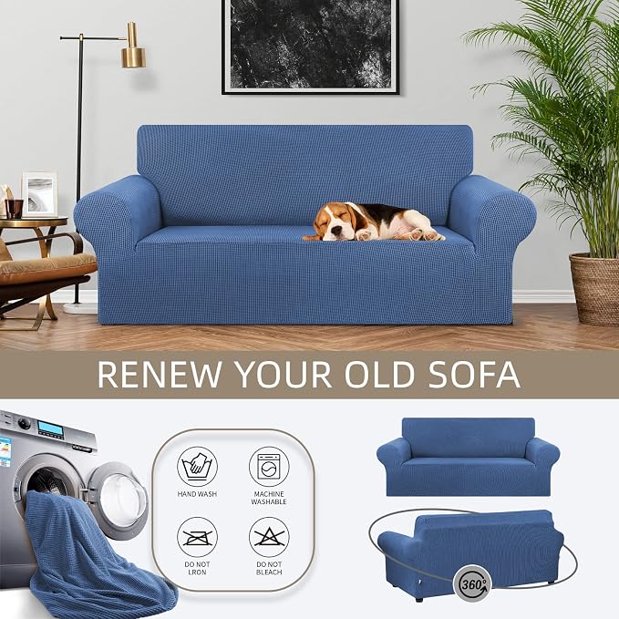 Stretch Loveseat Couch Cover, 2 Cushion Couch Slipcover,Riverside | 1-Piece Washable Sofa Cover Pet Friendly (55"-78") Furniture Protector Soft Jacquard, Elastic Bottom for Dogs & Kids