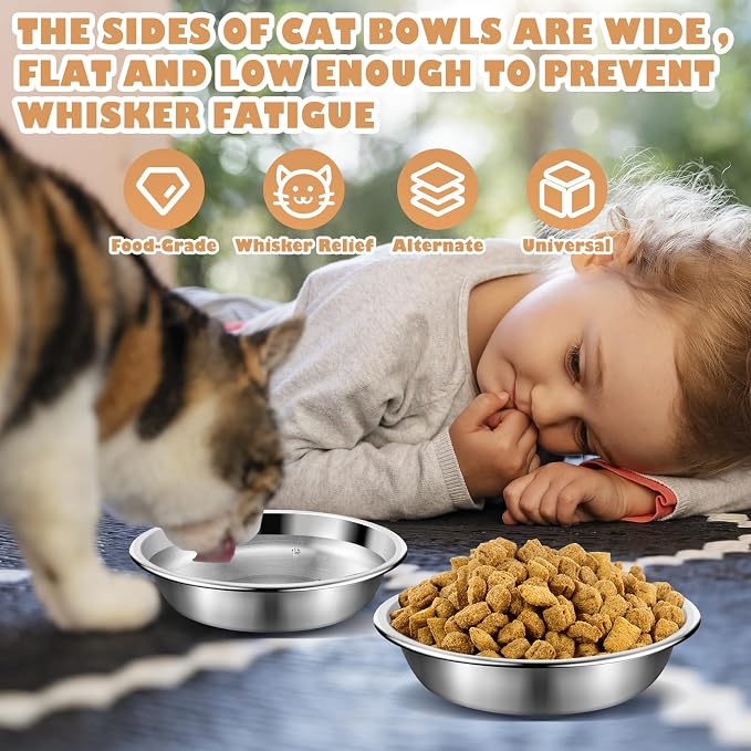 12Pcs Stainless Steel Cat Food Bowls, 5.5 Inch Shallow Cat Bowls | Replacement Whisker Fatigue Relief Cat Bowl, Cat Food Dish Bulk for Elevated Stand, Dishwasher Safe for Small Dogs and Cats