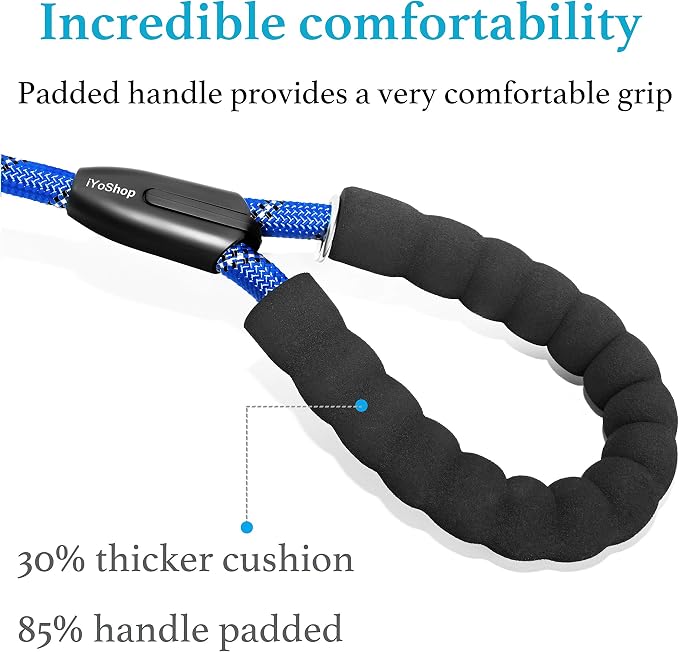iYoShop Dual Dog Leash - 360° Swivel, No Tangle Walking Leash with Shock Absorbing Bungee for Two Dogs (Large, 25-150 lbs, Royal Blue)