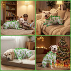 LovinPet Large Dog Pajamas, Four-Leg Stretch Onesie Bodysuit, Lightweight UV-Shielding Pajamas, Anti-Lick Calming Recovery Suit for Surgery, Pull-On for Medium and Large Breeds,White Green,M
