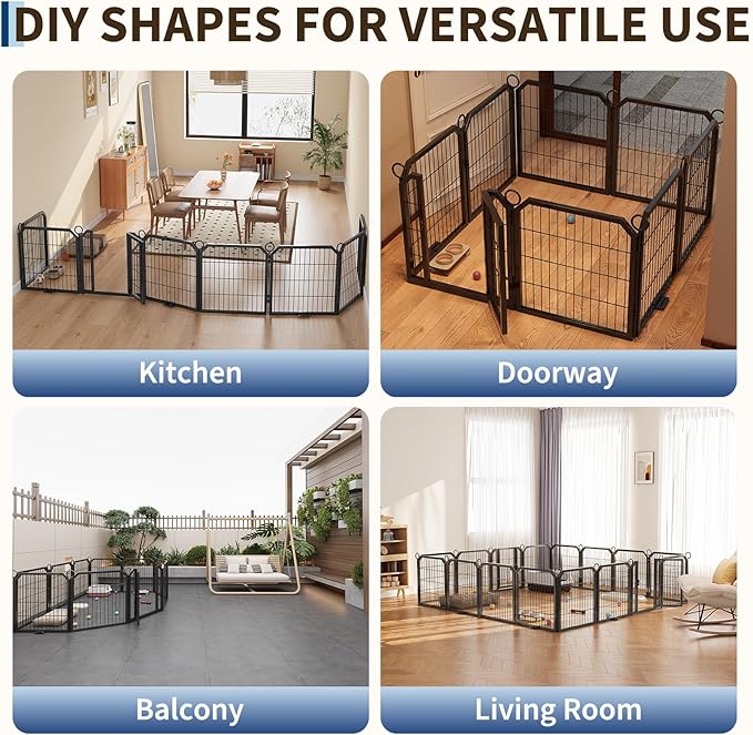 Dog Playpen Indoor 24 Inch 16 Panels Pet Pen with Door & Stakes Portable Exercise Puppy Playpens Metal Dogs Fence Outdoor for Yard RV Camping Training Trips Small Dogs Foldable Expandable
